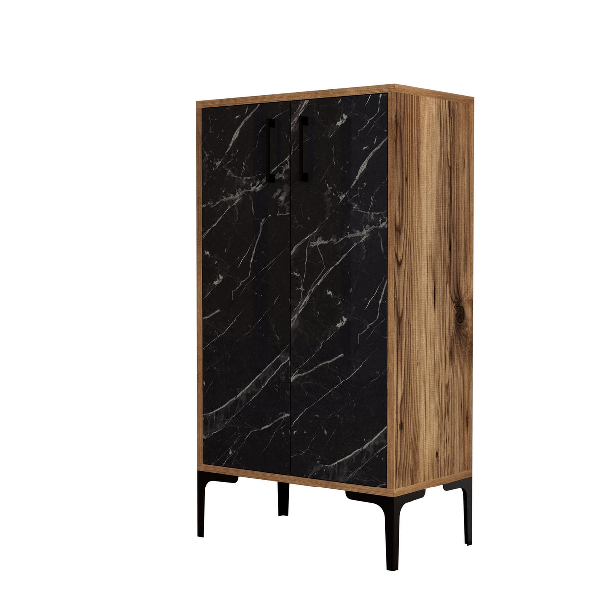 Shoe cabinet Prag Walnut Black Melamine 60x111X35 cm