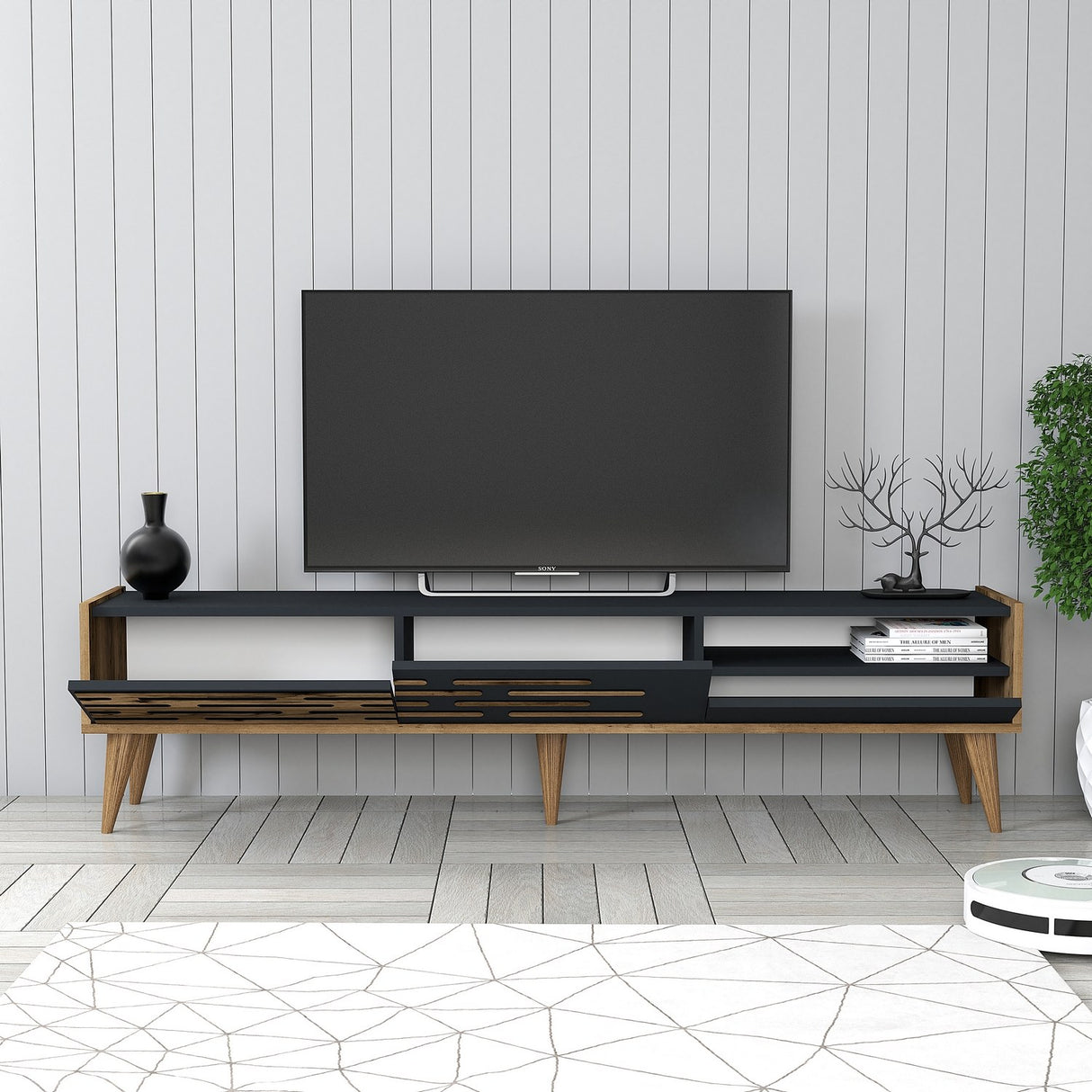 TV Furniture Valsiya Walnut Anthracite Melamine 180x35x45 cm