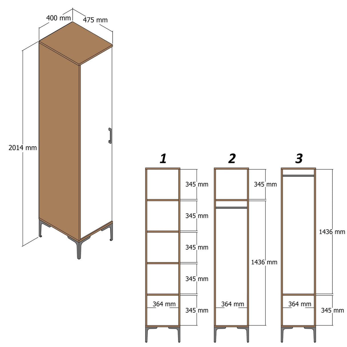 Wardrobe Kumual P Walnut Anthracite Melamine 40x47.5x201.4 cm