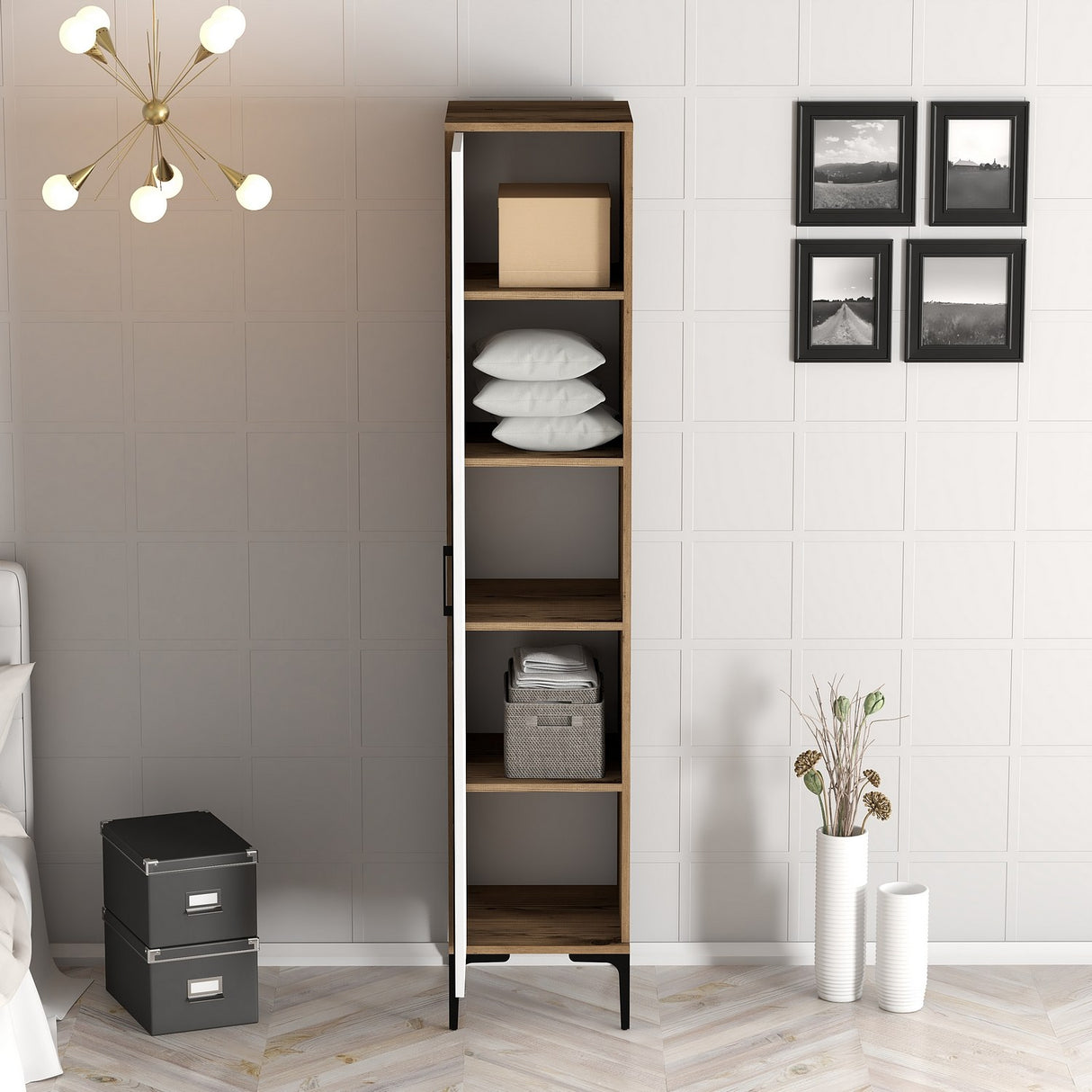 Wardrobe Kumual R Walnut White Melamine 40x47.5x201.4 cm