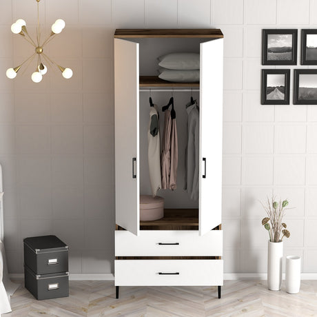 Wardrobe Kumsal T Walnut White Melamine 80x47.5x201.4 cm