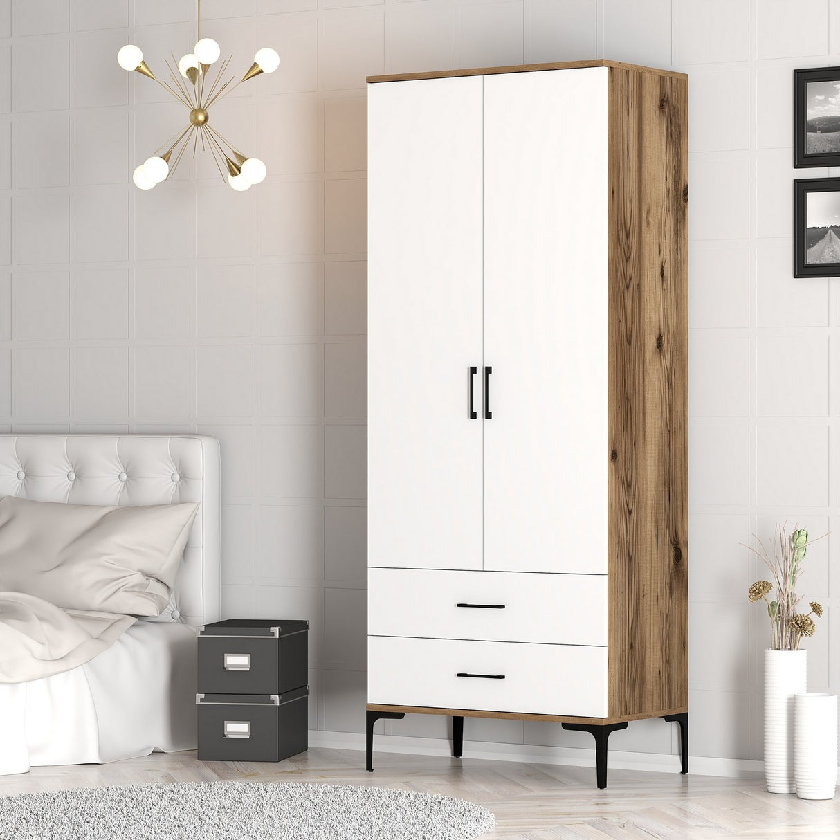 Wardrobe Kumsal T Walnut White Melamine 80x47.5x201.4 cm