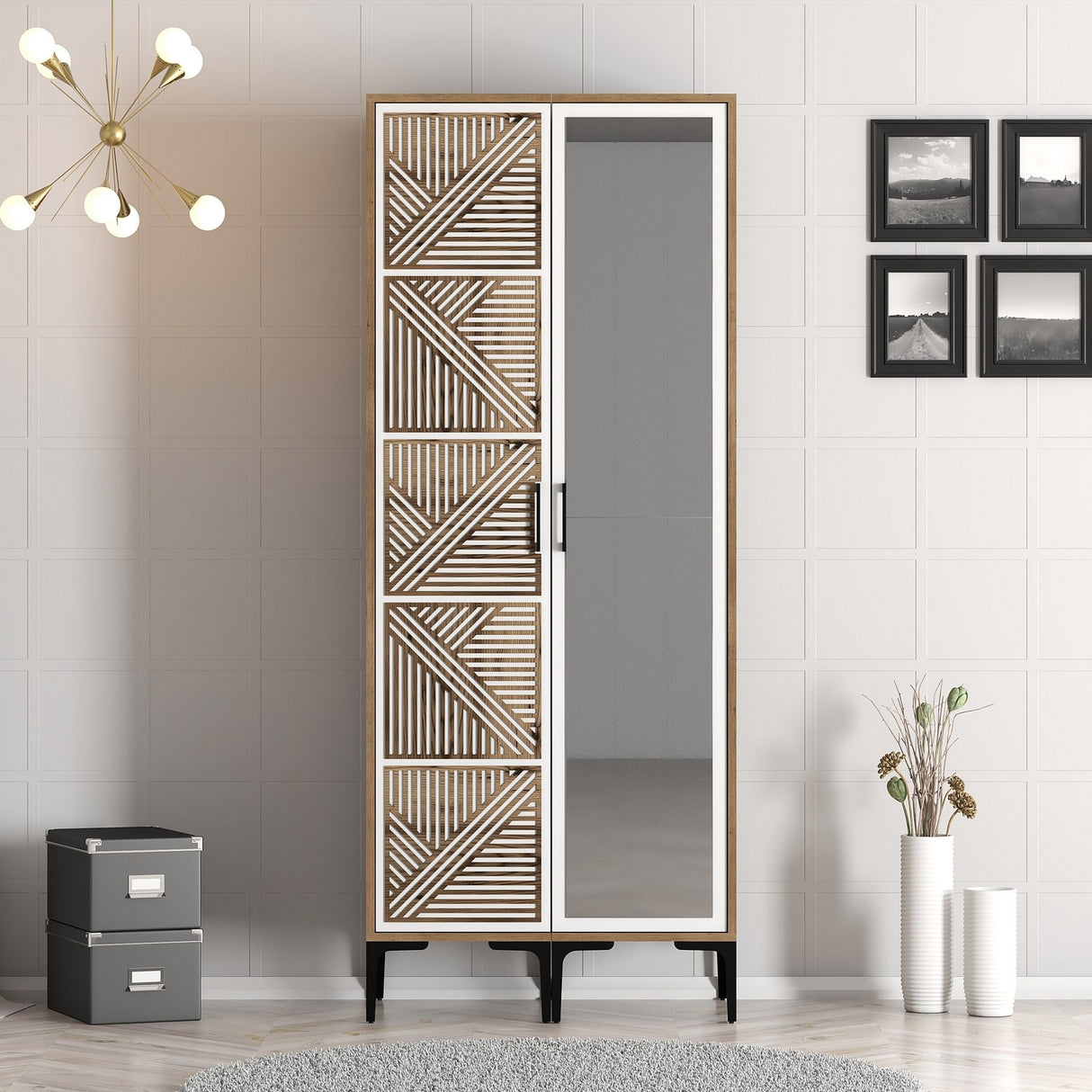 Wardrobe Kumsal PR Walnut White Melamine 80x47.5x201.4 cm