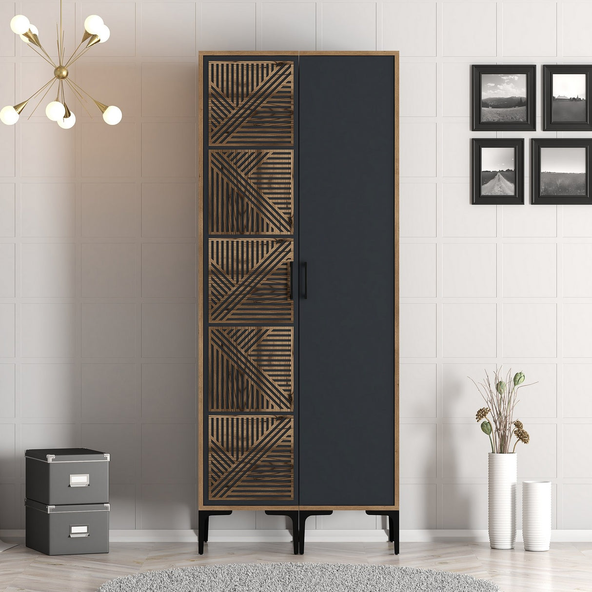 Wardrobe Kumsal PS Walnut Anthracite Melamine 80x47.5x201.4 cm