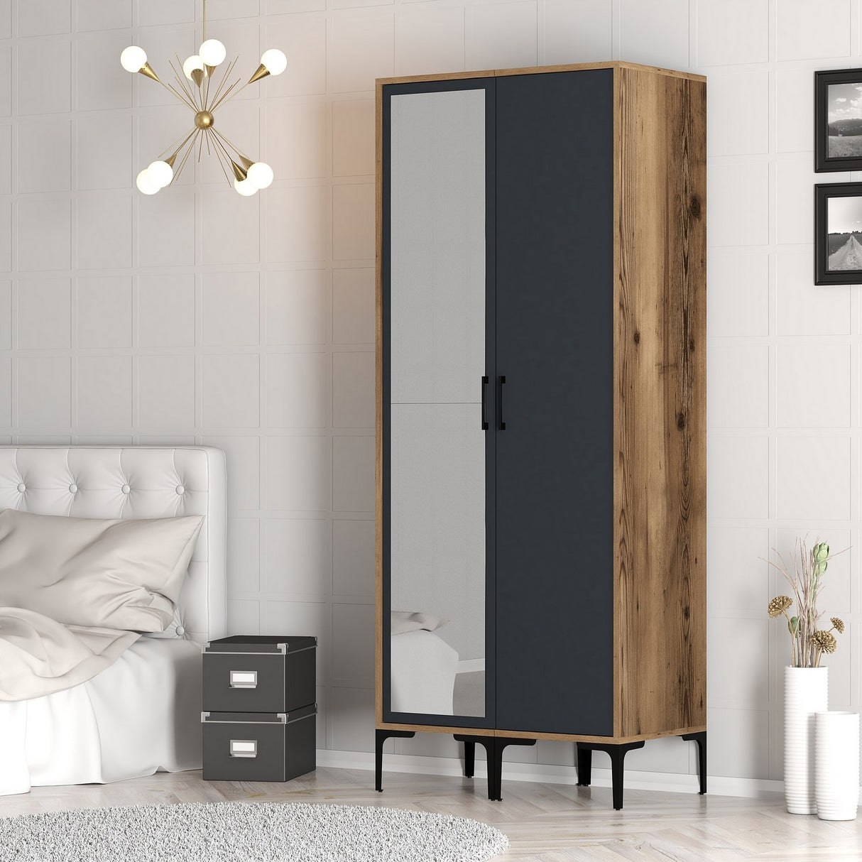 Wardrobe Kumsal RS Walnut Anthracite Melamine 80x47.5x201.4 cm