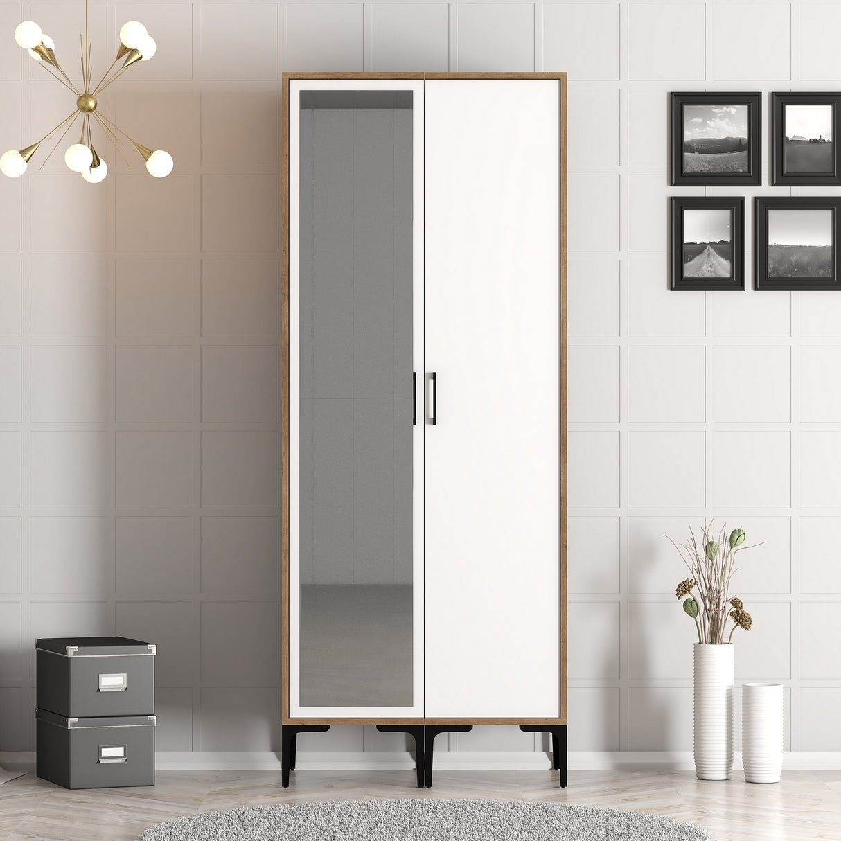 Wardrobe Kumsal RS Walnut White Melamine 80x47.5x201.4 cm