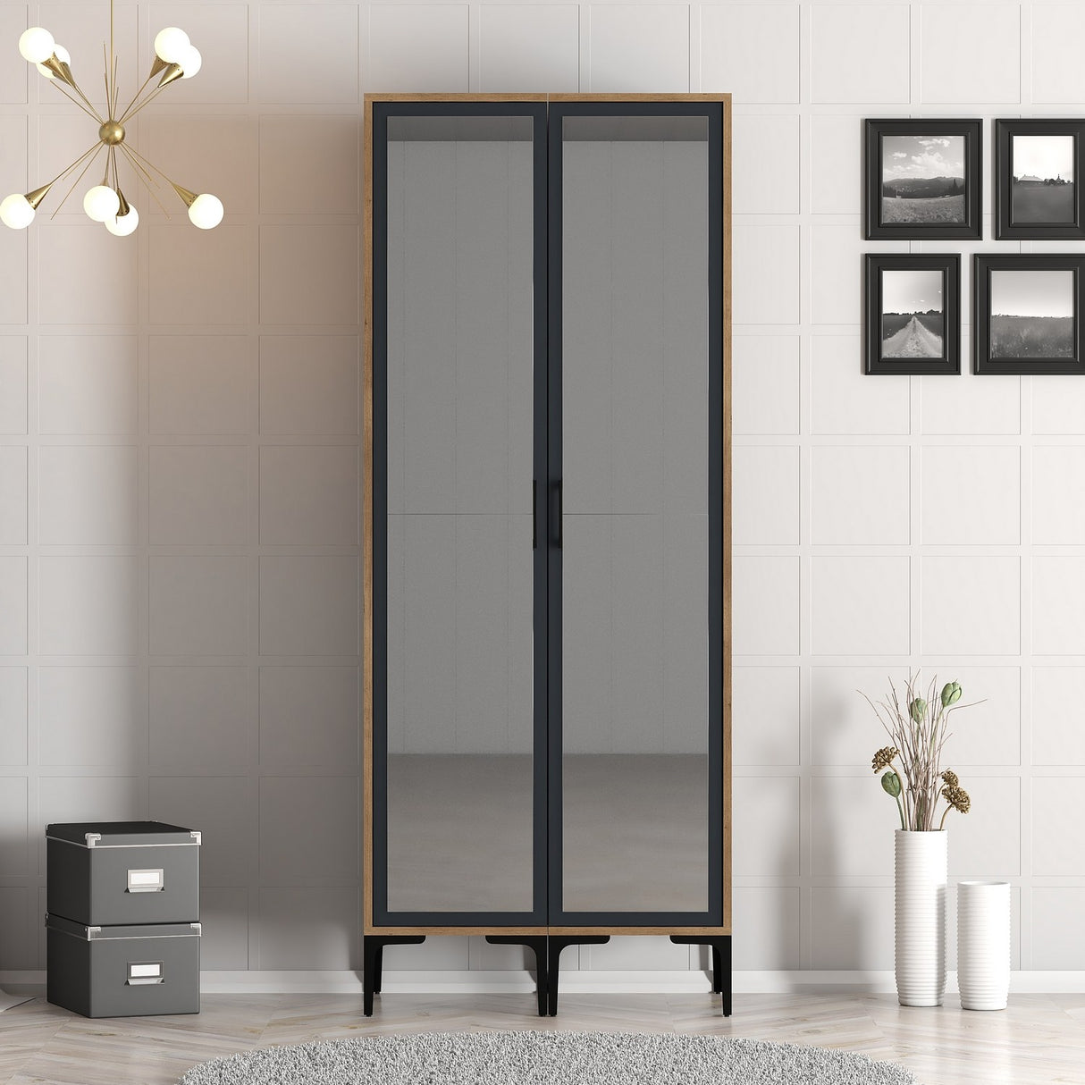 Wardrobe Kumsal RR Walnut Anthracite Melamine 80x47.5x201.4 cm