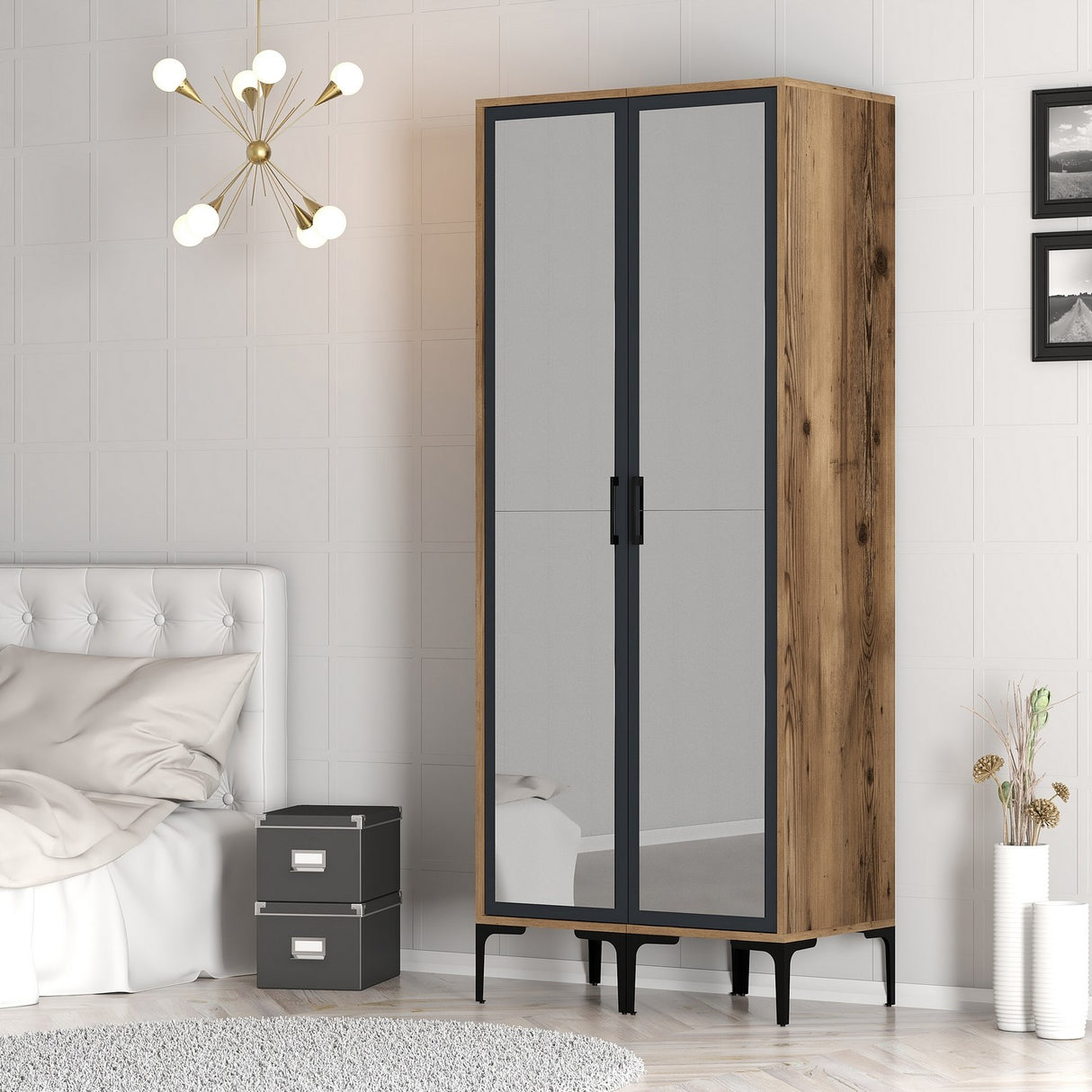 Wardrobe Kumsal RR Walnut Anthracite Melamine 80x47.5x201.4 cm