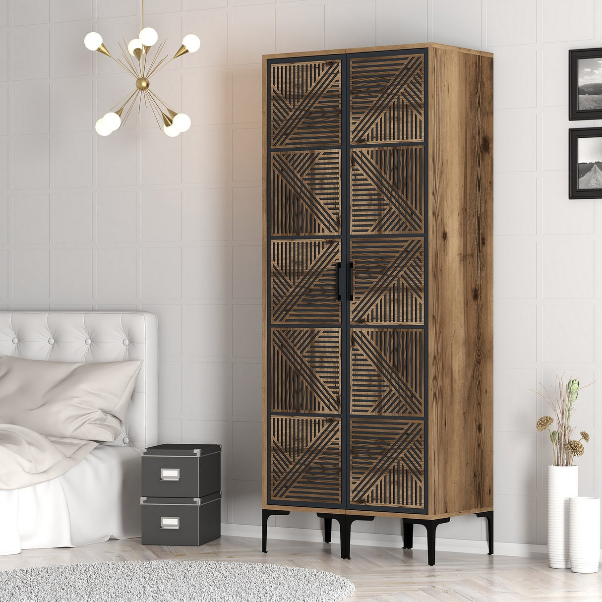 Wardrobe Kumsal PP Walnut Anthracite Melamine 80x47.5x201.4 cm