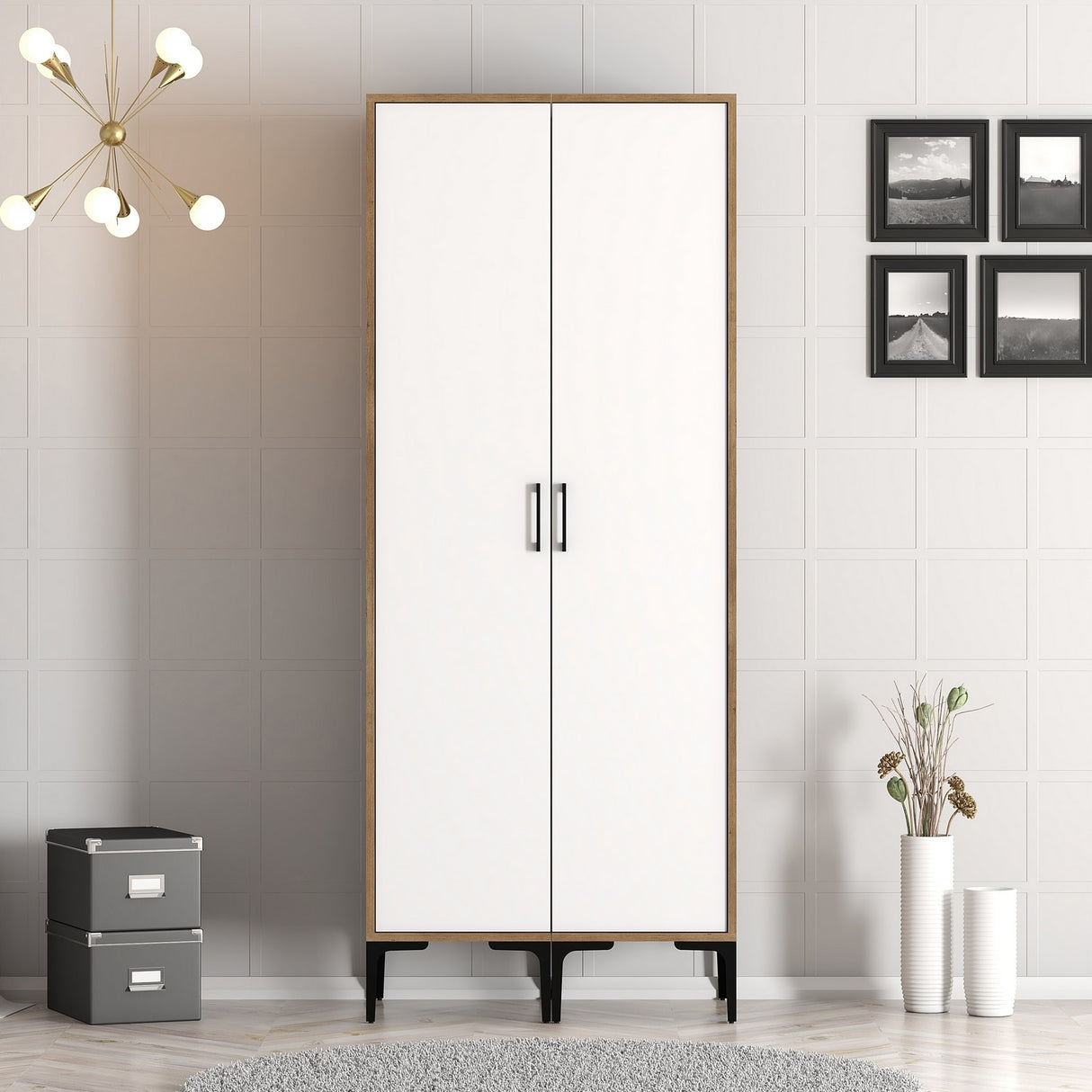 Wardrobe Kumsal SS Walnut White Melamine 80x47.5x201.4 cm