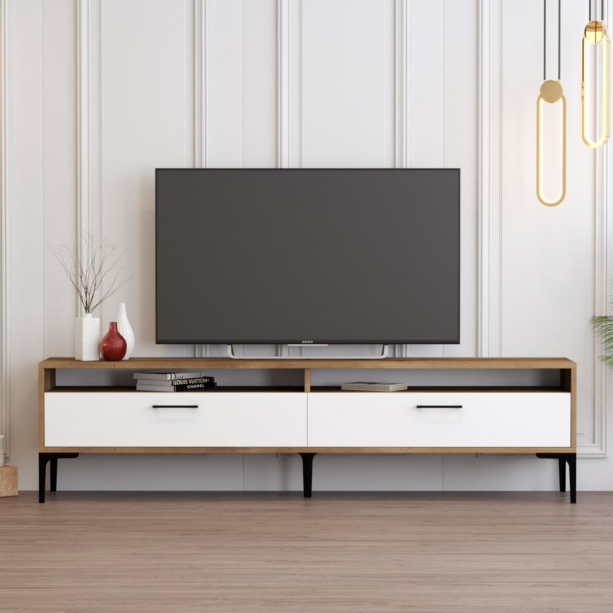 TV furniture set Gebze Walnut White Melamine 180x35x47 cm