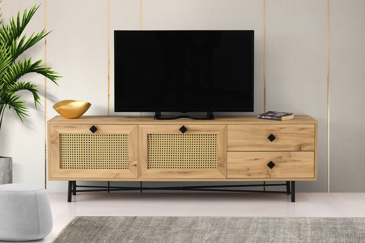 TV Furniture Hapsiyyas Oak Black Melamine 180x60x40 cm