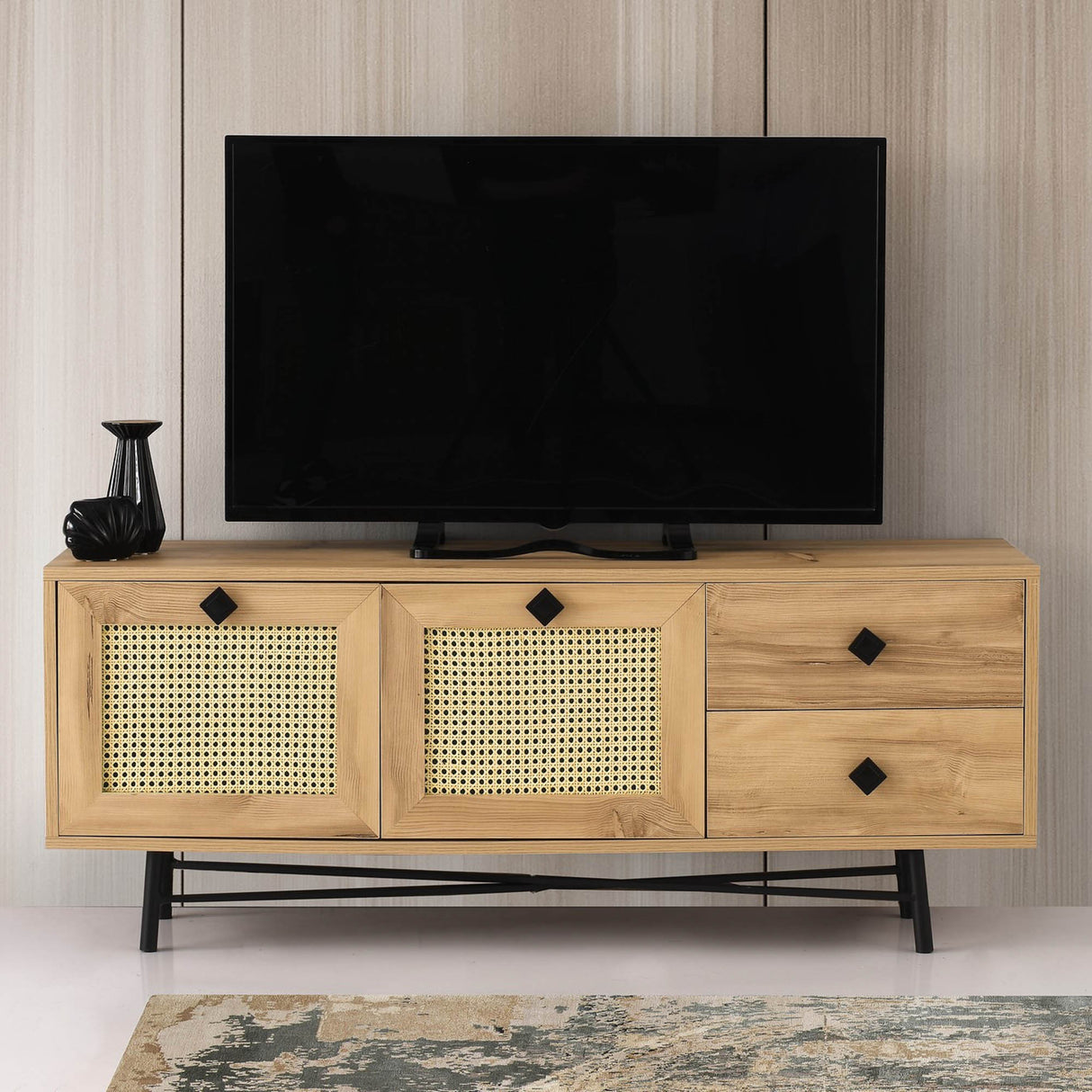 TV Furniture Hapsiyyas Oak Black Melamine 140x60x40 cm