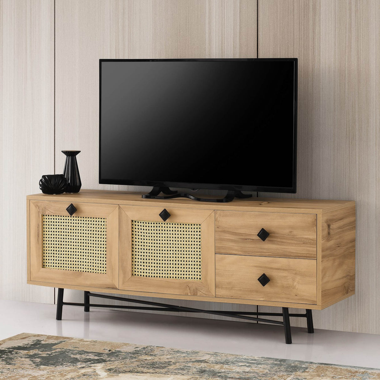 TV Furniture Hapsiyyas Oak Black Melamine 140x60x40 cm