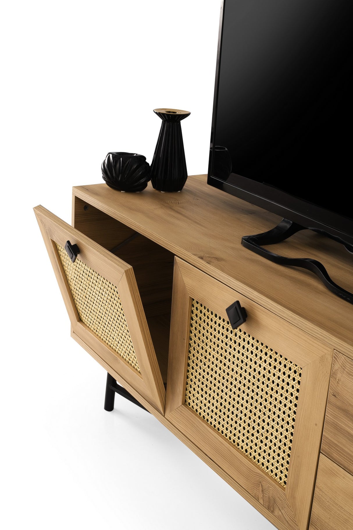 TV Furniture Hapsiyyas Oak Black Melamine 140x60x40 cm