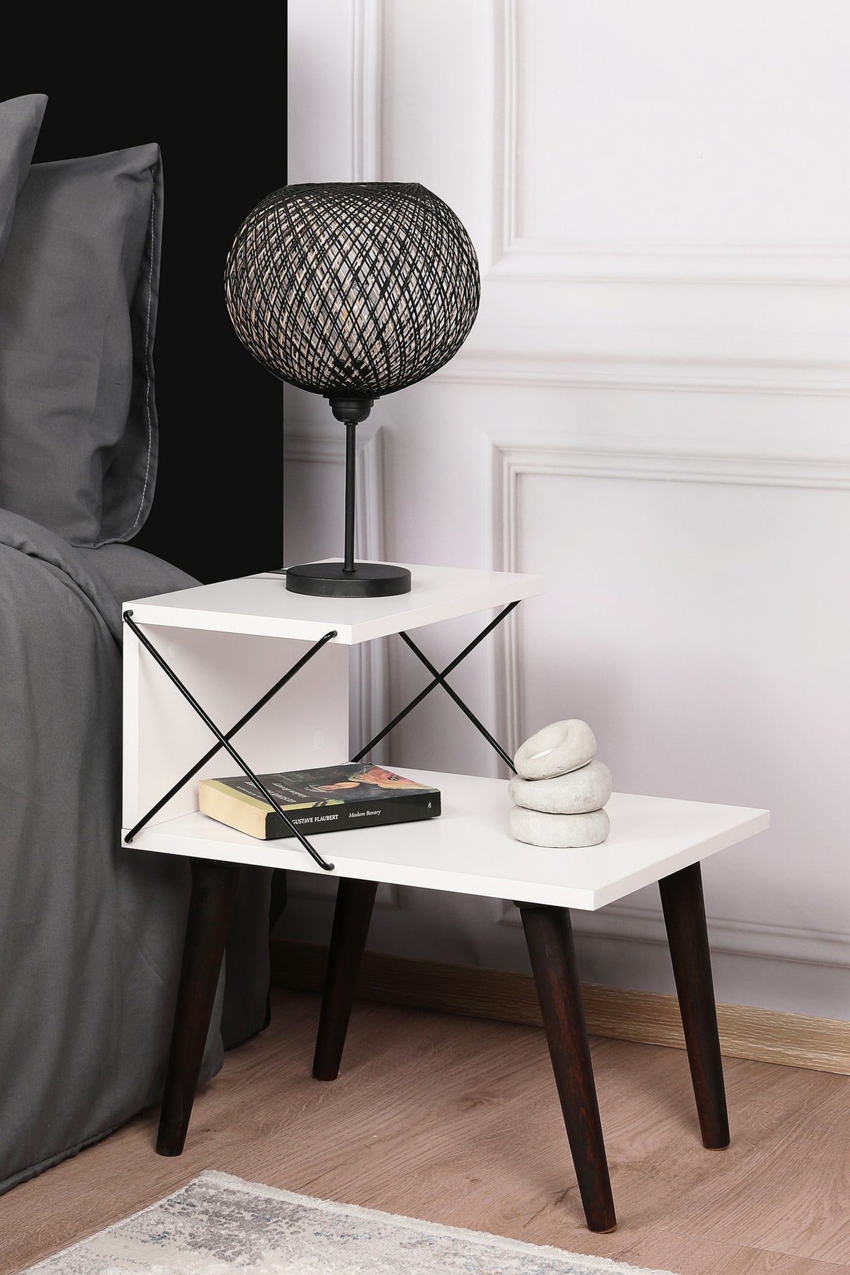 Bedside table cross white melamine 50x55x40 cm