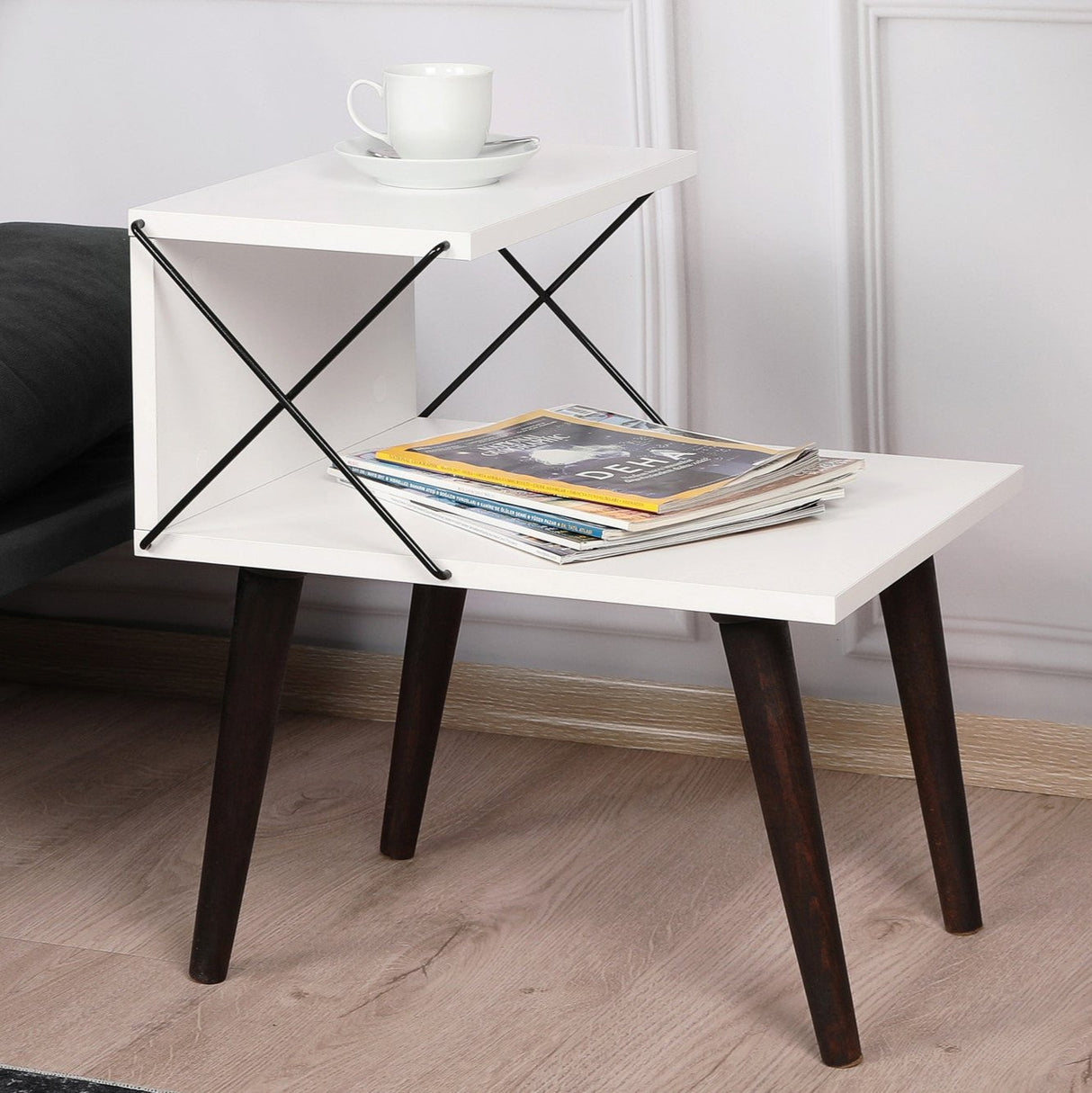 Bedside table cross white melamine 50x55x40 cm