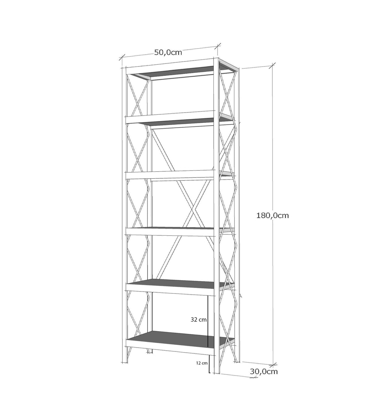 Bookcase Suadiye Atlantic Pine Black Melamine 50x180x30 cm