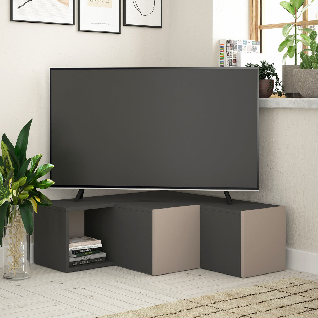 TV Furniture Compact Anthracite Brown Melamine 90x32x92 cm