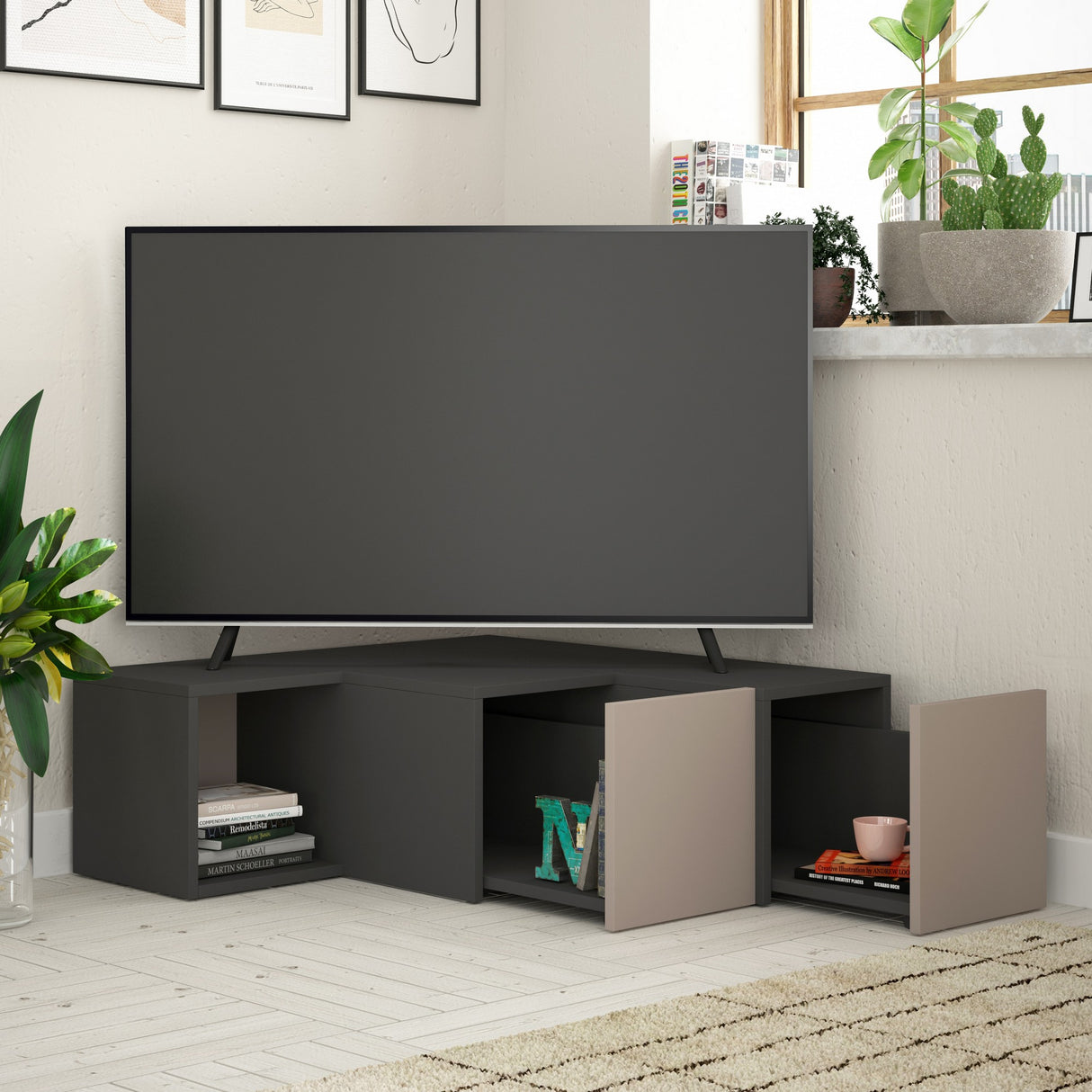 TV Furniture Compact Anthracite Brown Melamine 90x32x92 cm