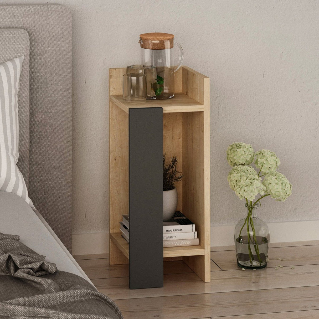 Bedside table on the right Elos oak anthracite melamine 25x60x27 cm