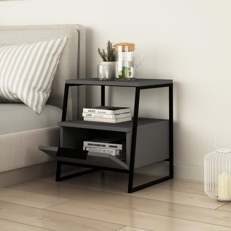 Bedside table Pal anthracite melamine 45x50x40 cm