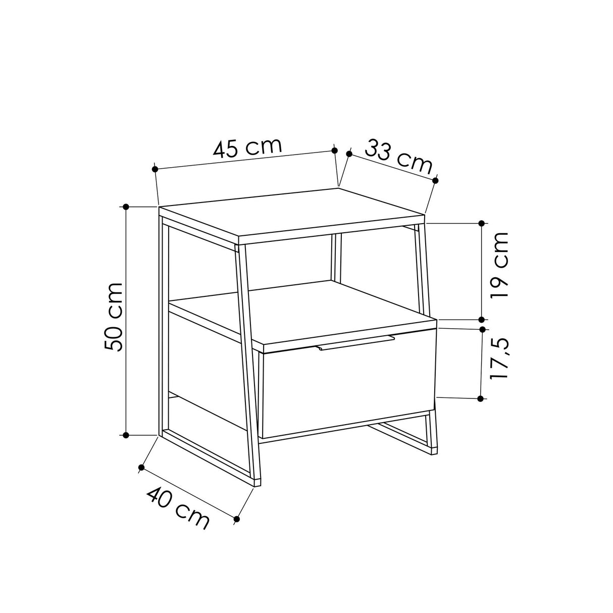 Bedside table pal white melamine 45x50x40 cm