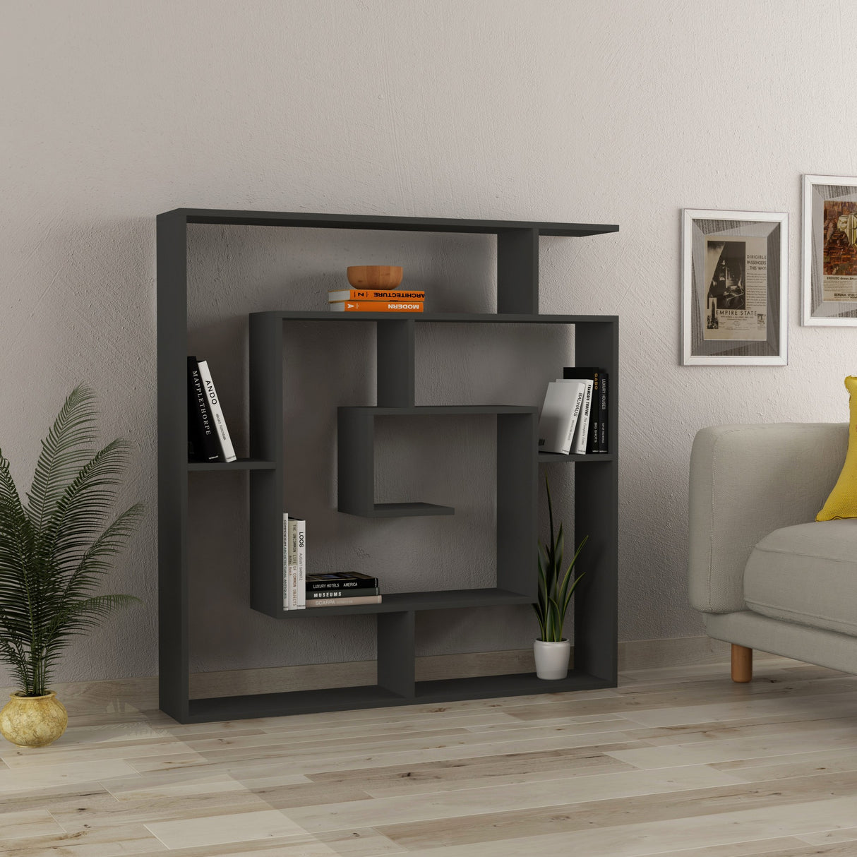 Bookcase Maze Anthracite Melamine 125x129x22 cm