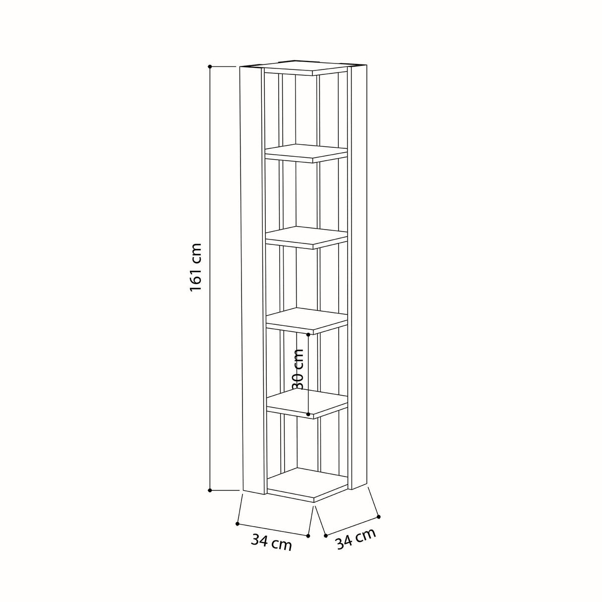 Bookcase Nati White Melamine 34X161X34 CM