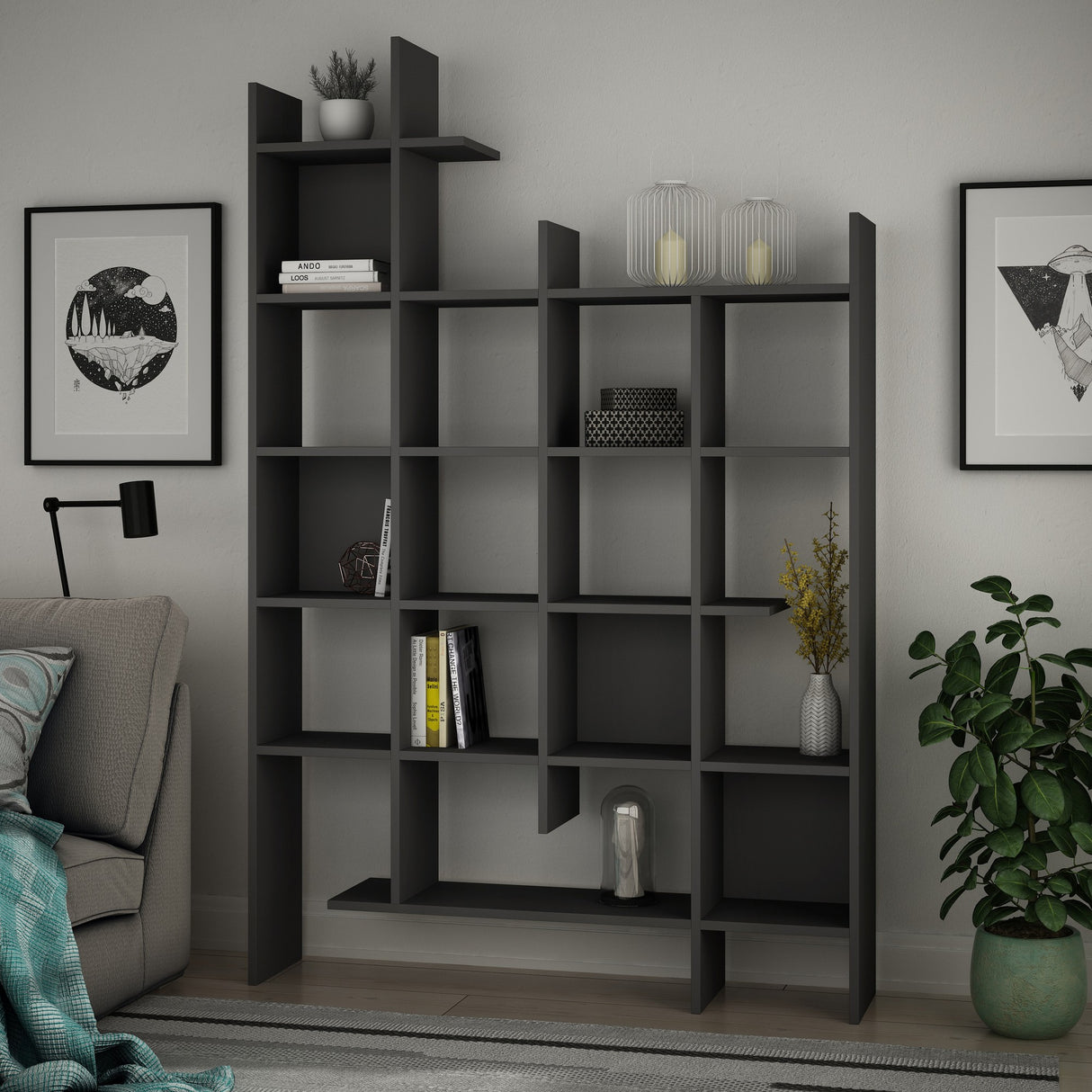 Bookcase for mancid anthracite melamine 122x188x25.5 cm