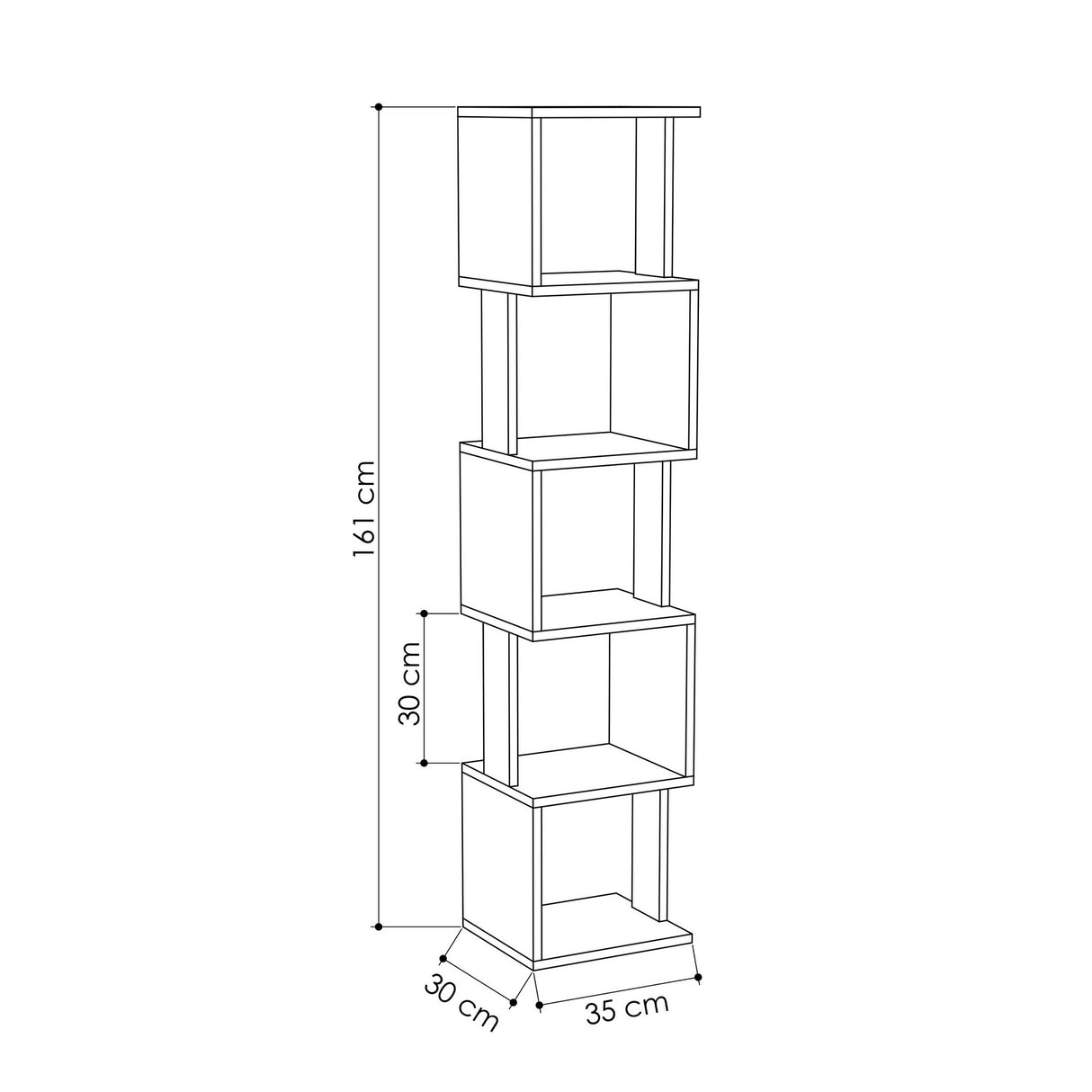 Bookcase Piri White Mokka Melamine 35x161x30 cm