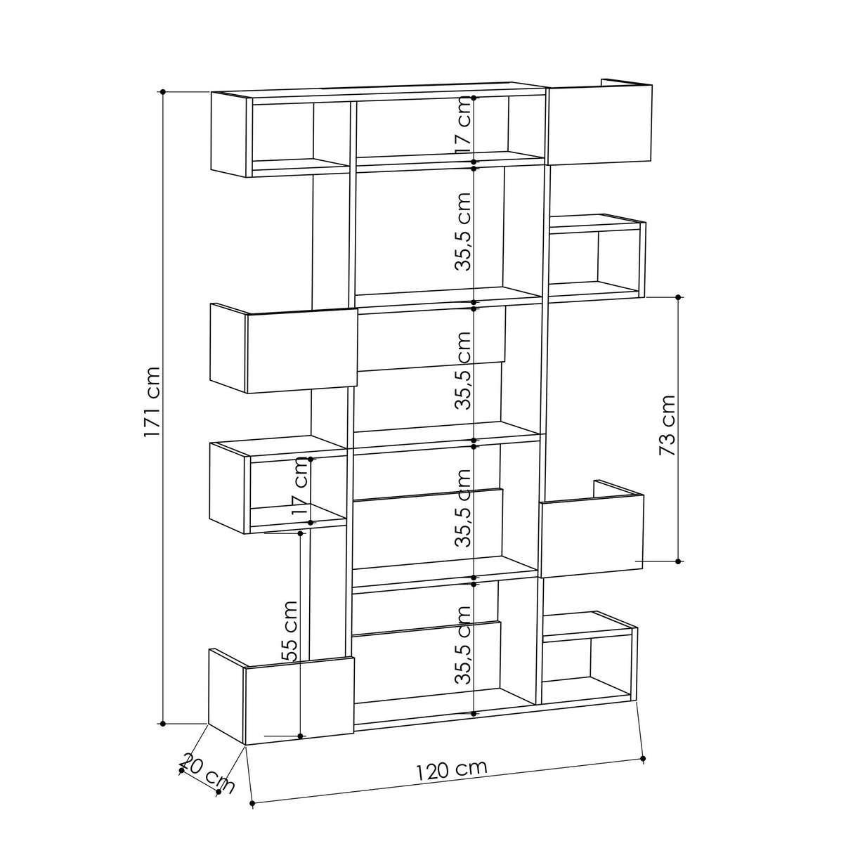 Bookcase niho white melamine 120x171x20 cm