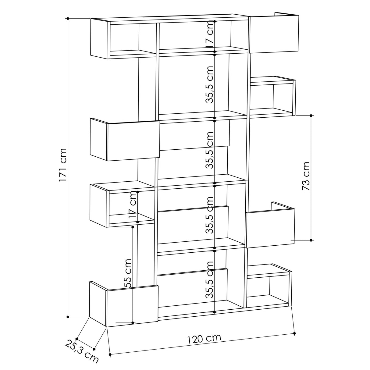 Bookcase niho white oak melamine 120x171x25.3 cm