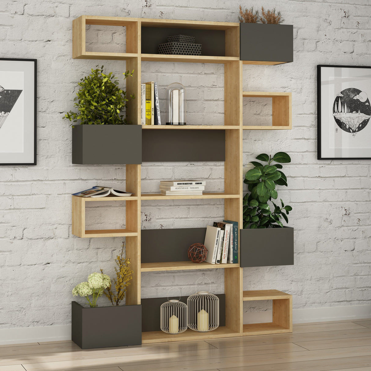 Bookcase niho oak anthracite melamine 120x171x20 cm