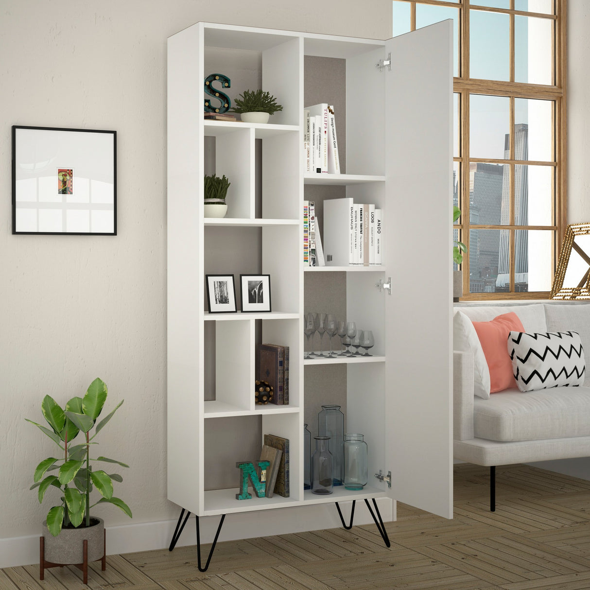 Bookcase Jedda Wit Melamine 79x190x32 cm