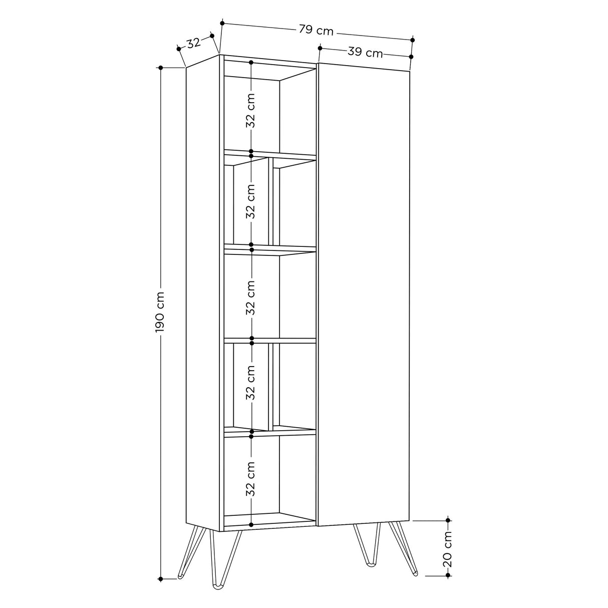 Bookcase Jedda Oak Anthracite Melamine 79x190x32 cm