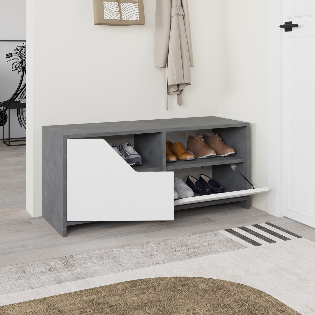 Shoe cabinet Nexus Gray White Melamine 105x47x37 cm