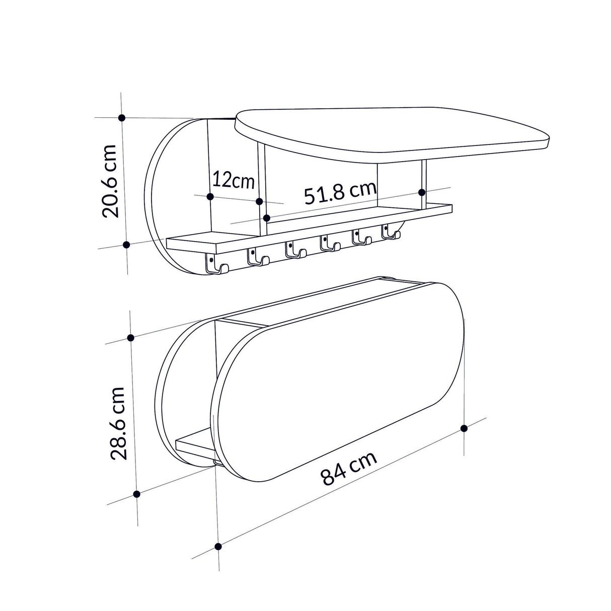 Coat Rack White - Melamine - With Compartment 