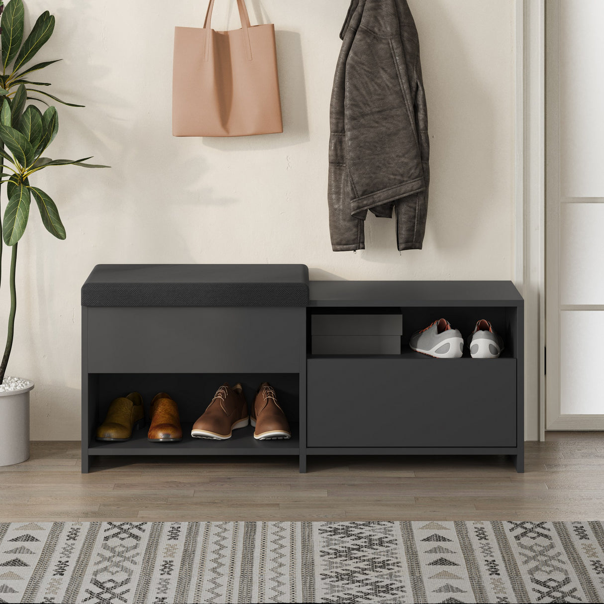 Shoe cabinet Filux Anthracite Melamine 120.3x51x40.5 cm