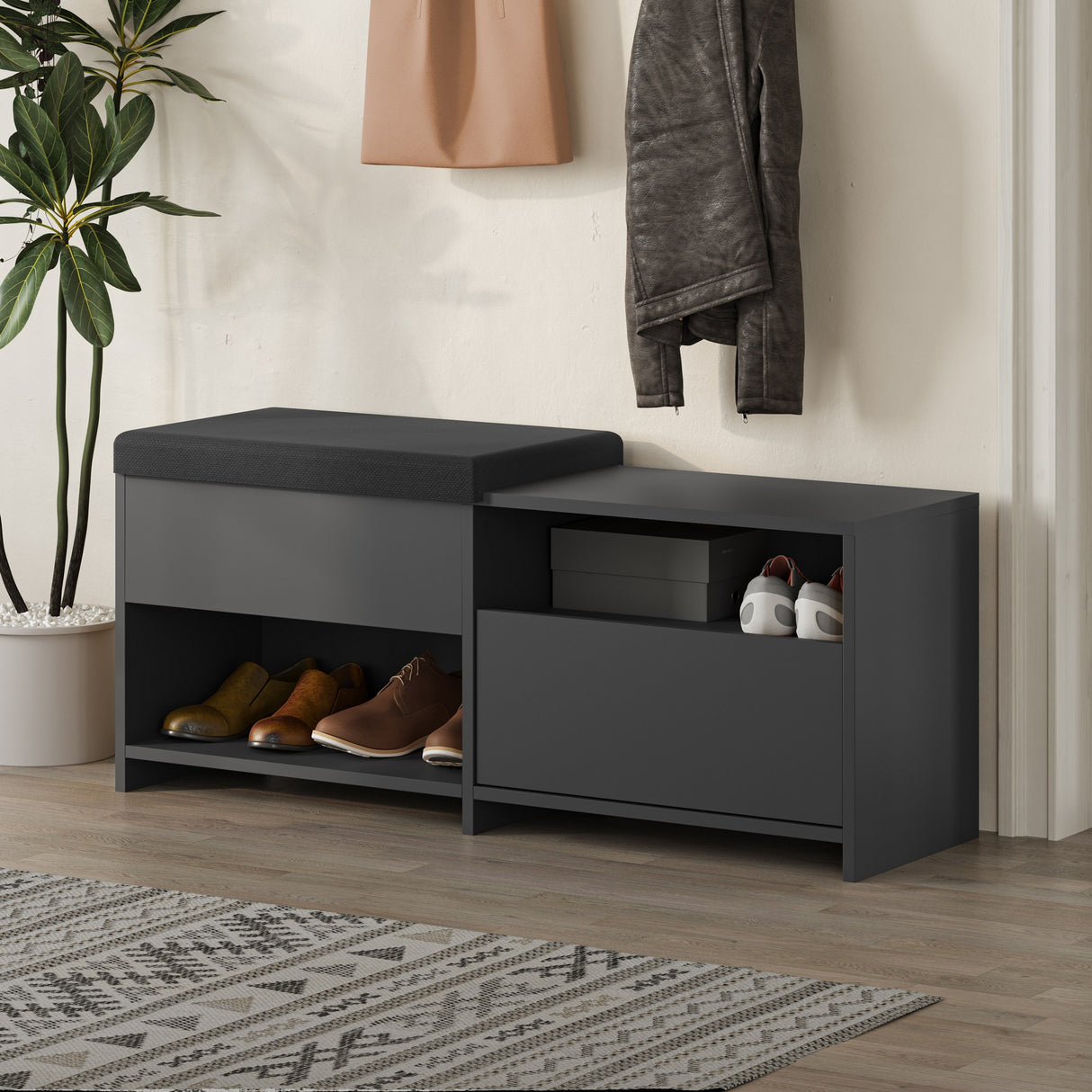 Shoe cabinet Filux Anthracite Melamine 120.3x51x40.5 cm