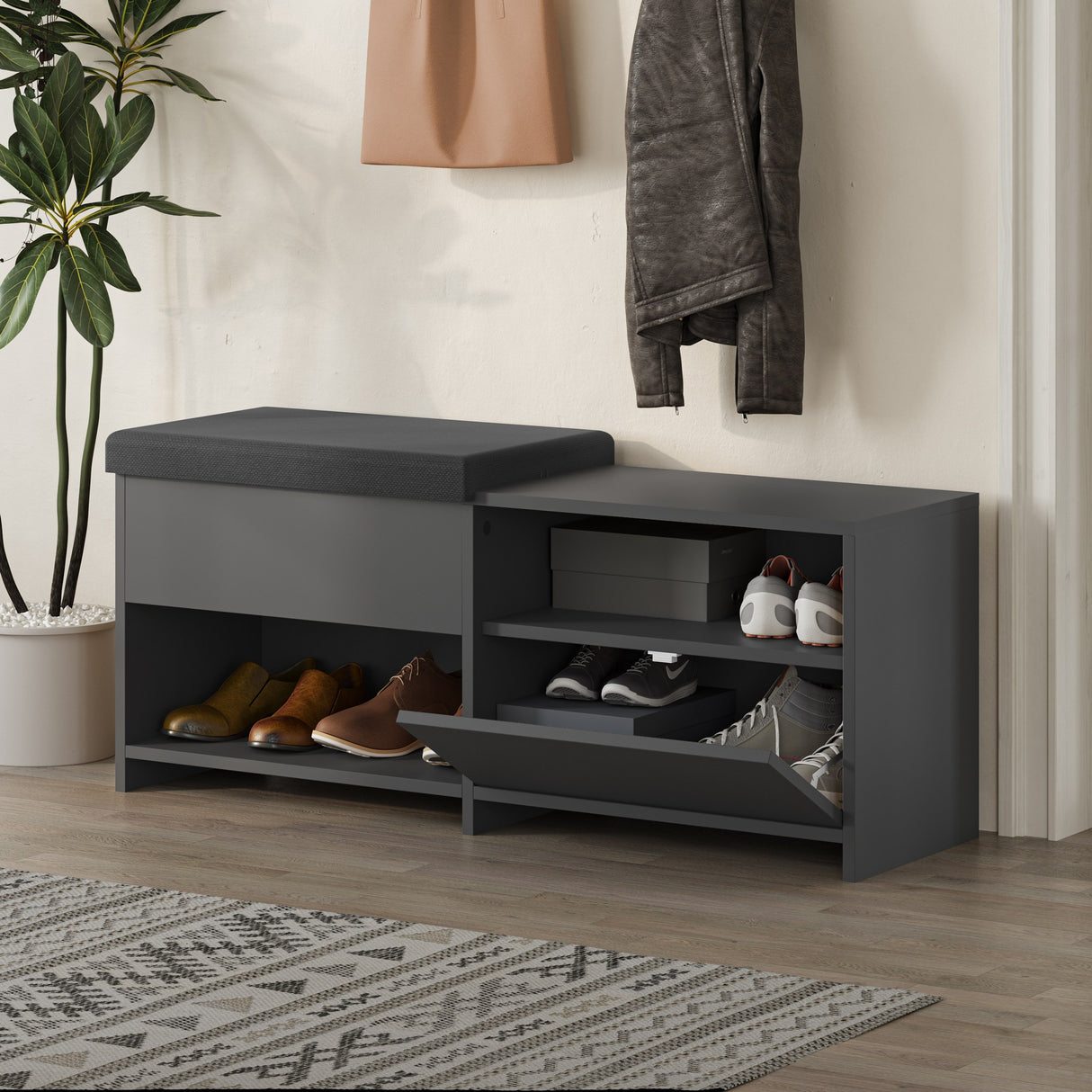 Shoe cabinet Filux Anthracite Melamine 120.3x51x40.5 cm