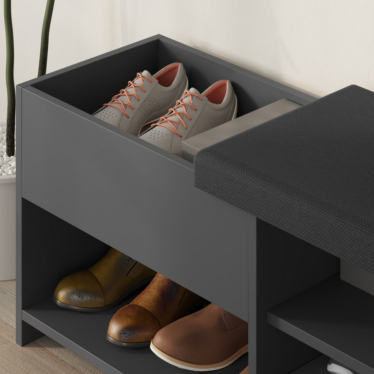 Shoe cabinet Filux Anthracite Melamine 120.3x51x40.5 cm