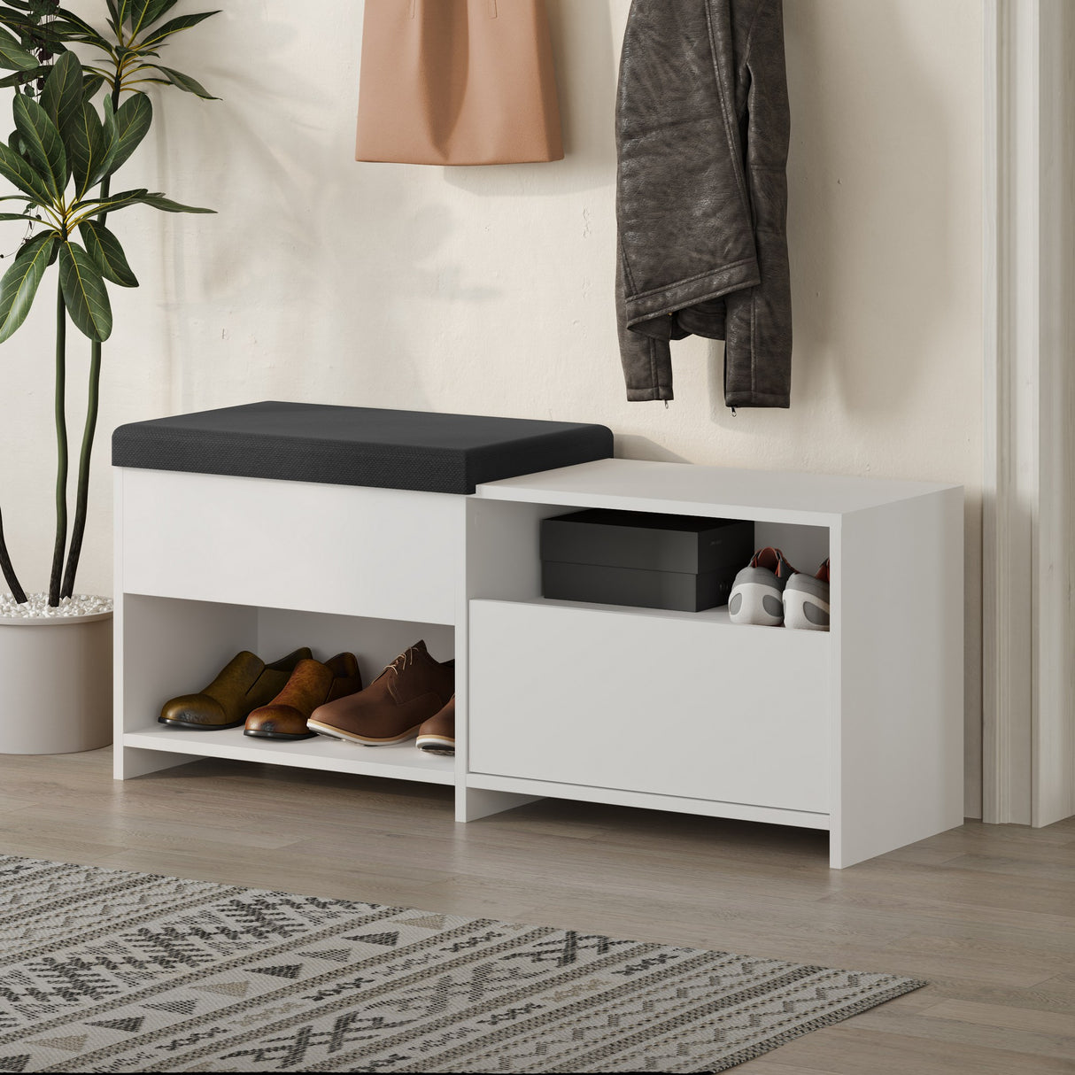 Shoe cabinet Filux White Melamine 120.3x51x40.5 cm