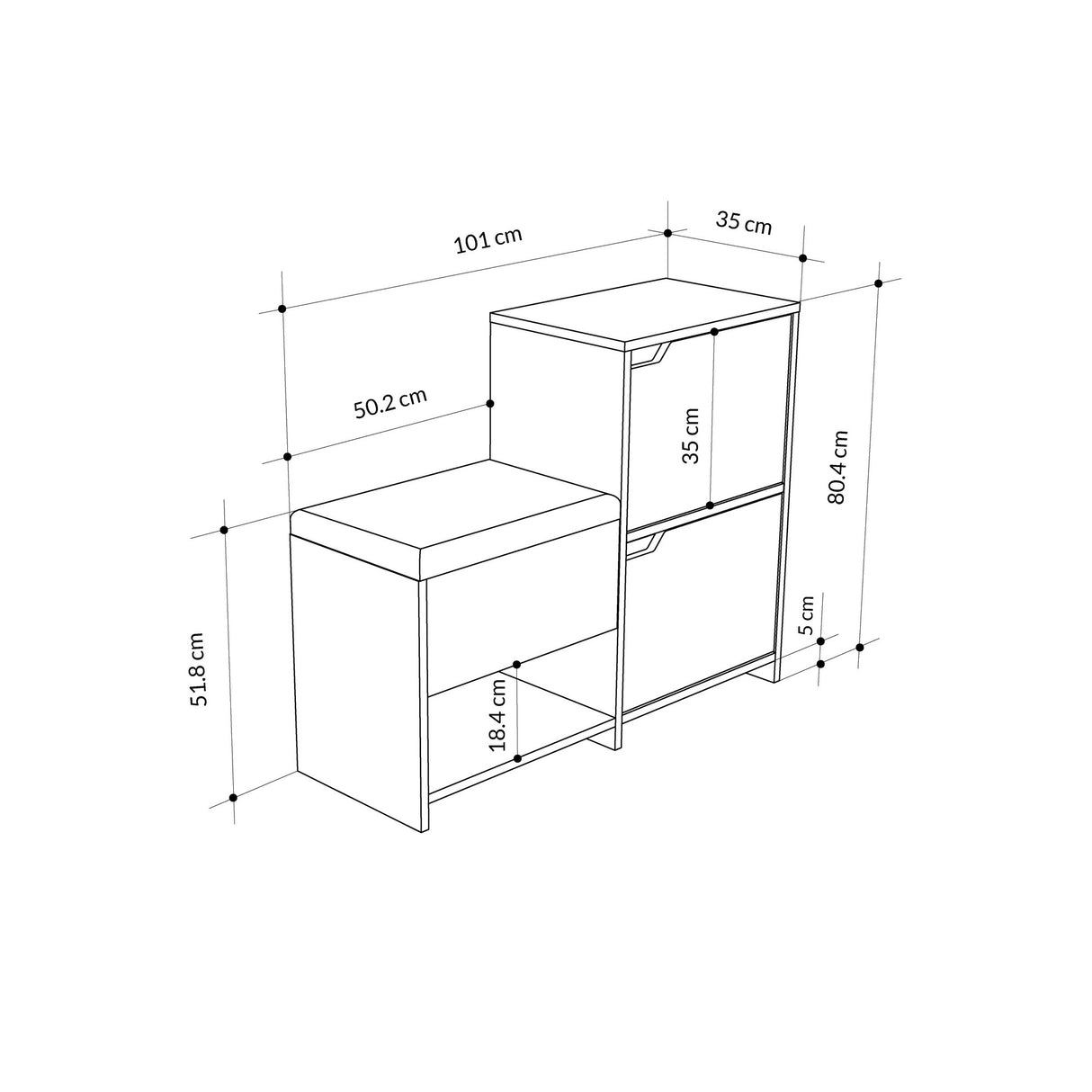 Shoe cabinet harbor anthracite oak melamine 101.5x80.5x35.5 cm