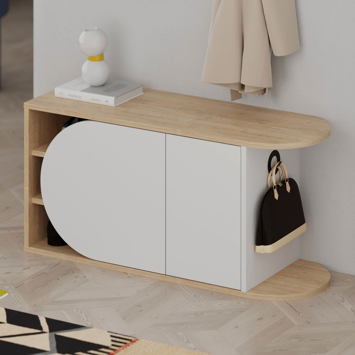 Shoe cabinet Nova Shoe bench oak white melamine 104x50x37 cm