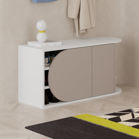 Shoe cabinet Nova Shoe Bench Mokka White Melamine 104x50x37 cm