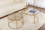 Modern Round Coffee Table Set of 2 Uru Gold - Bronze Glass - 80/60 cm 