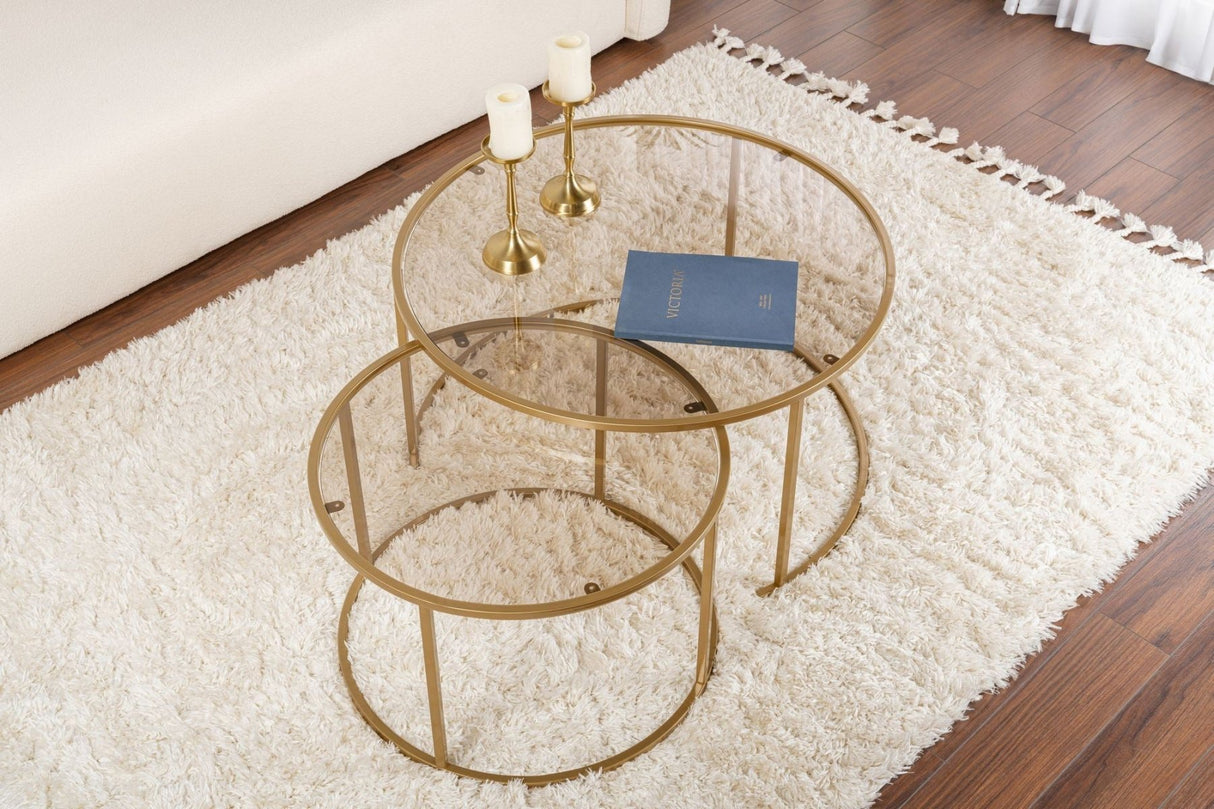 Modern Round Coffee Table Set of 2 Uru Gold - Bronze Glass - 80/60 cm 