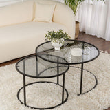 Modern Round Coffee Table Set of 2 Uru Black - Grey Glass - 80/60 cm 