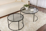 Modern Round Coffee Table Set of 2 Uru Black - Grey Glass - 80/60 cm 